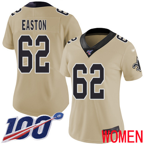 New Orleans Saints Limited Gold Women Nick Easton Jersey NFL Football #62 100th Season Inverted Legend Jersey->youth nfl jersey->Youth Jersey